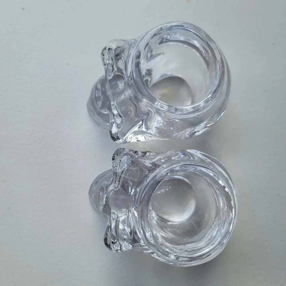 Set Of 2 Halloween Decor Art Glass Scull  Candleholder Tea Crystal Clear Heavy